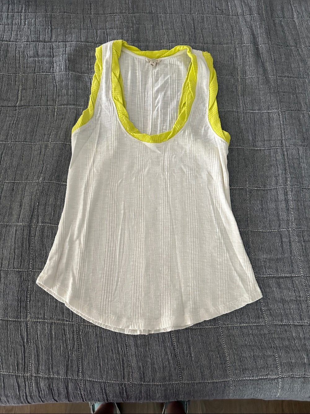 Women’s White Tank Top with Neon Yellow Trim by Pilcro